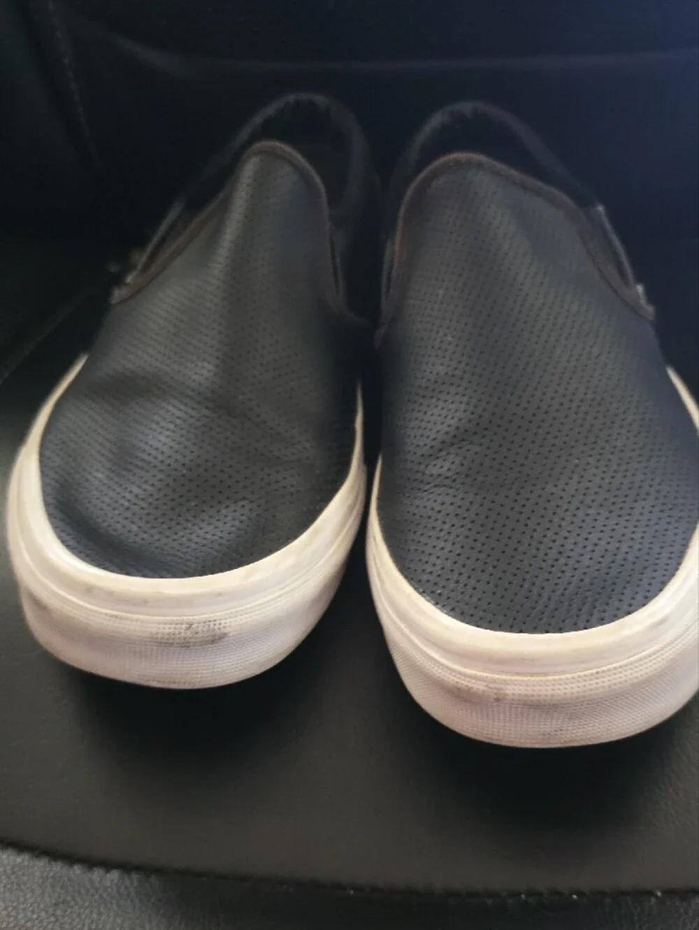 Vans Black Slip-On Leather-Textured Casual Sneakers with White Sole